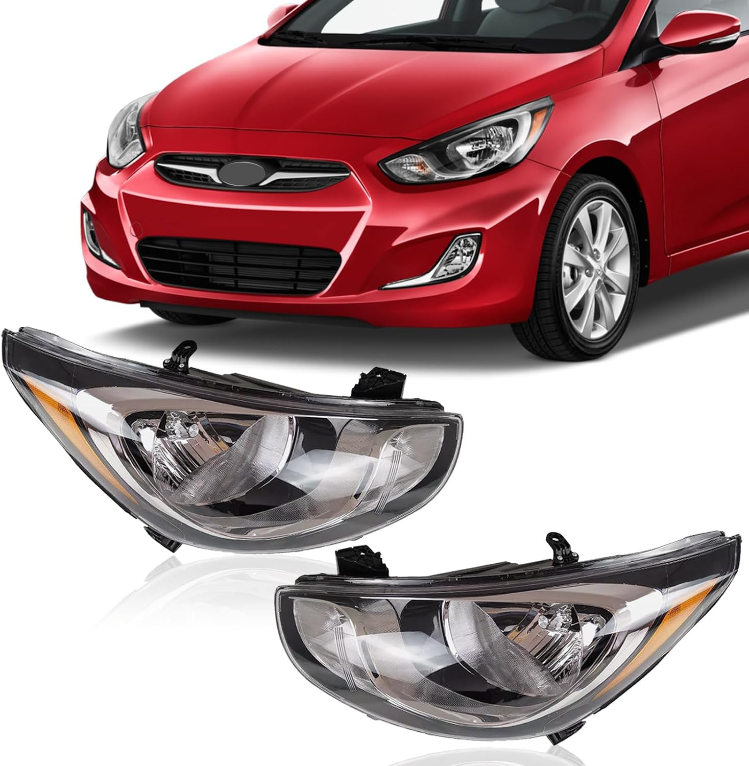 Headlights Fit for 2012-2014 Hyundai Accent Halogen Headlamp Replacement Black a Headlights Fit for 2012-2014 Hyundai Accent Halogen Headlamp Replacement Black a
