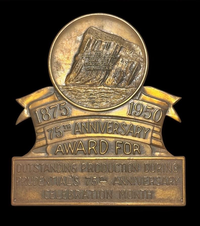 Vintage 1950 Prudential Rock of Gibralter 75th Anniversary Brass Plaque 