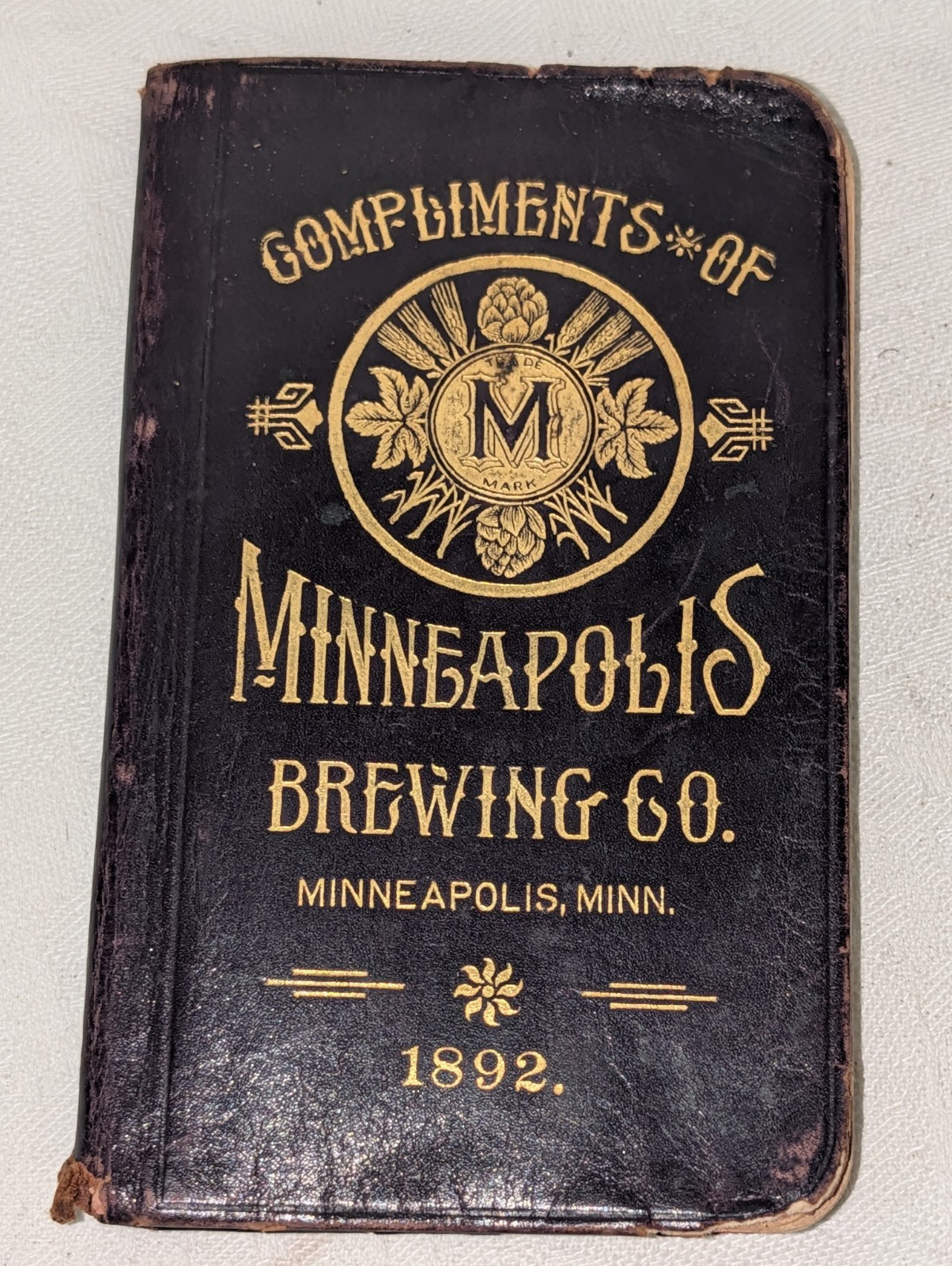 Pre Prohibition 1892 Leather Bound Pocket Memo Book Minneapolis Brewing Co