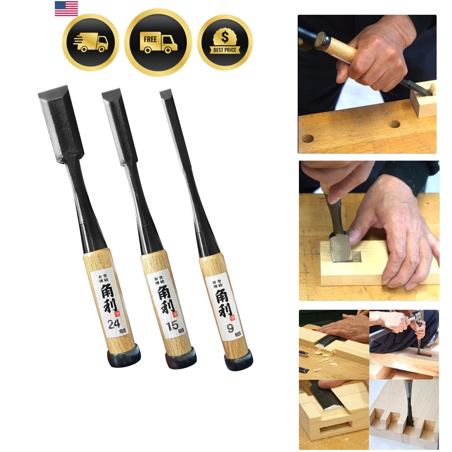 Japanese Wood Chisel Set 3 Piece for Woodworking, Made in JAPAN, Japanese Oir...