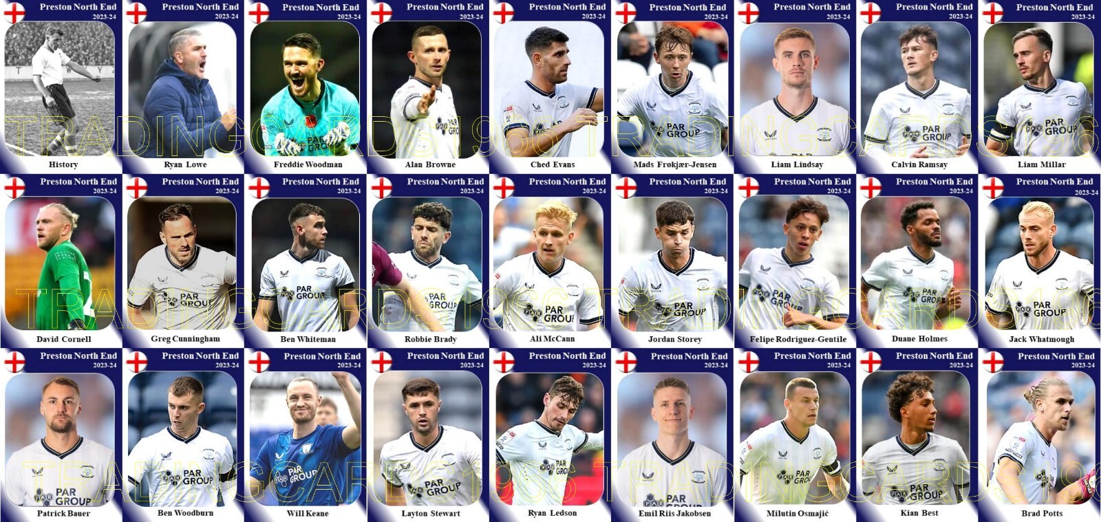 Preston North End 2023-24 Football squad trading cards Please read.
