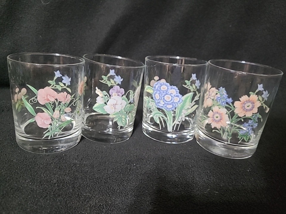  (4) Vintage Noritake Casual Home Gourmet Garden Double Old Fashioned Glasses