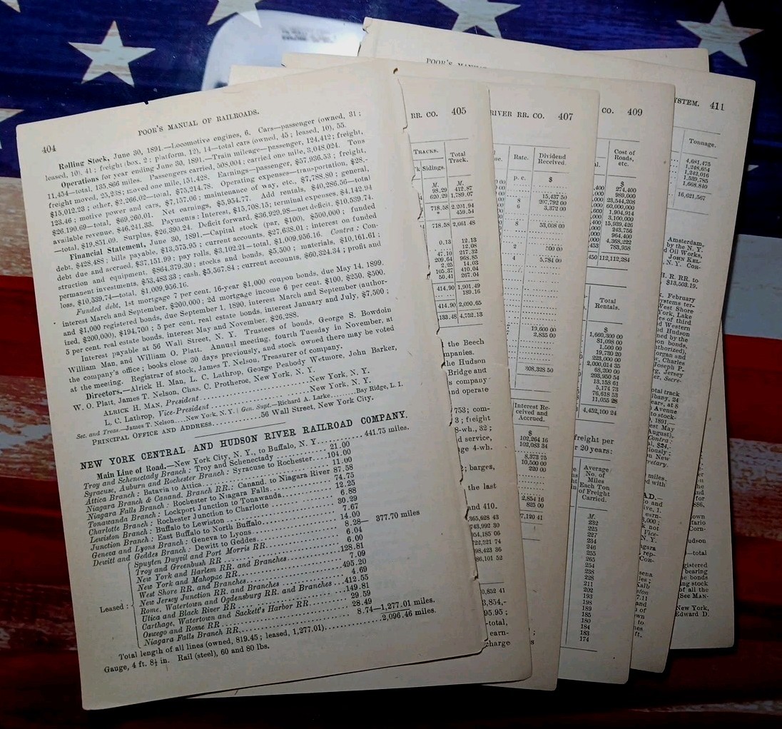 1892 Train Report NEW YORK CENTRAL & HUDSON RIVER RAILROAD Info of All Branches