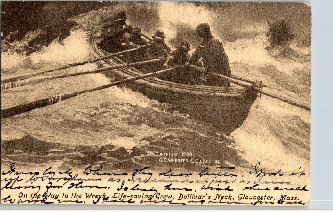1906 Gloucester MA Life-Saving Crew Dollivar\'s Neck Postcard Posted 1909 1906 Gloucester MA Life-Saving Crew Dollivar\'s Neck Postcard Posted 1909