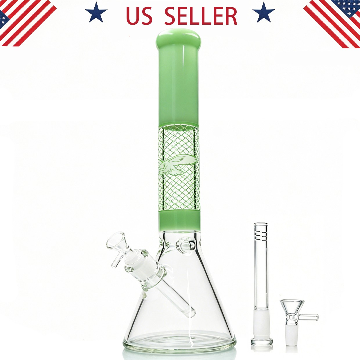 16in 7mm Heavy Thick Glass Bong Water Pipe Smoking Beaker Bong Hookah 14mm bowl