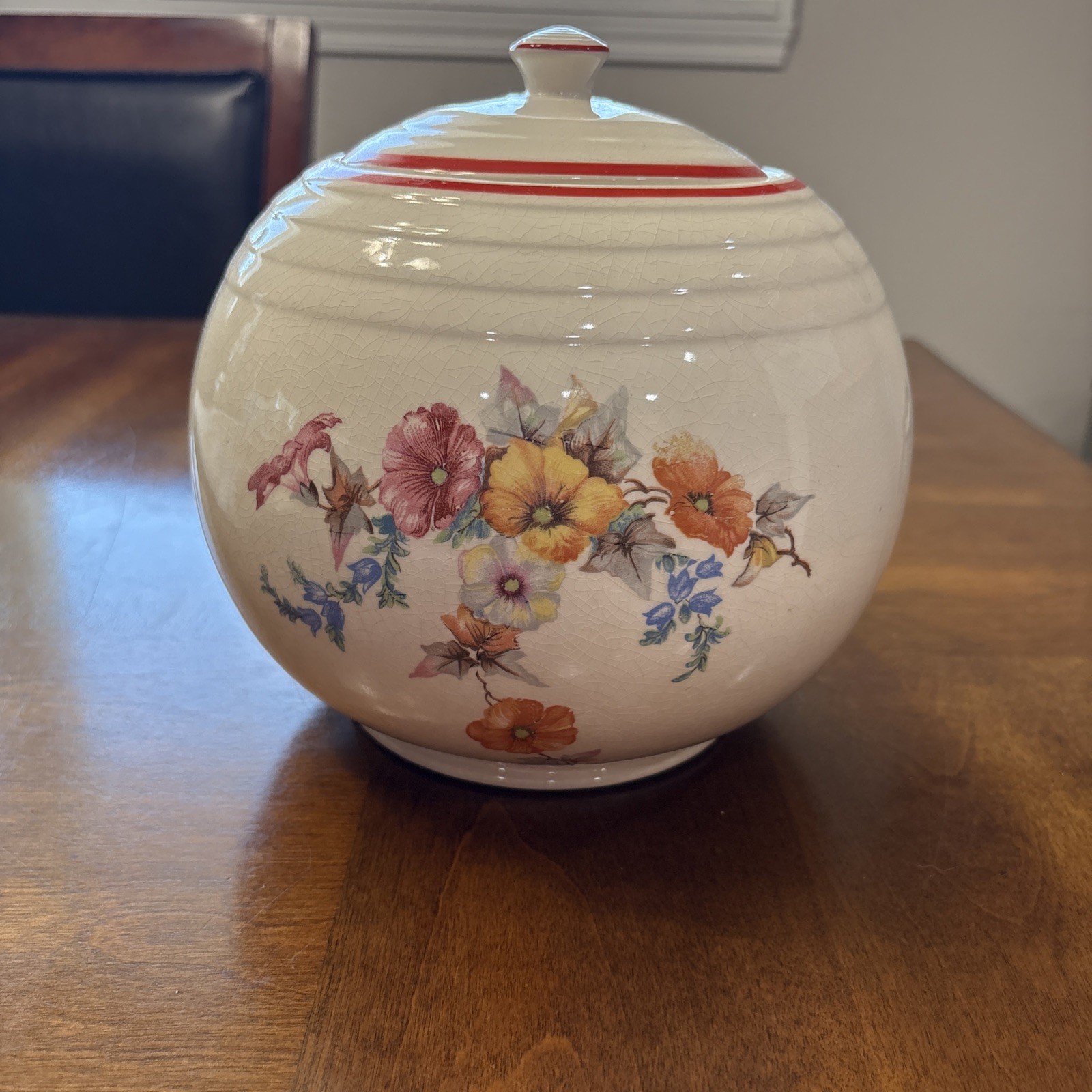 1930s VTG Floral Round Cookie Jar