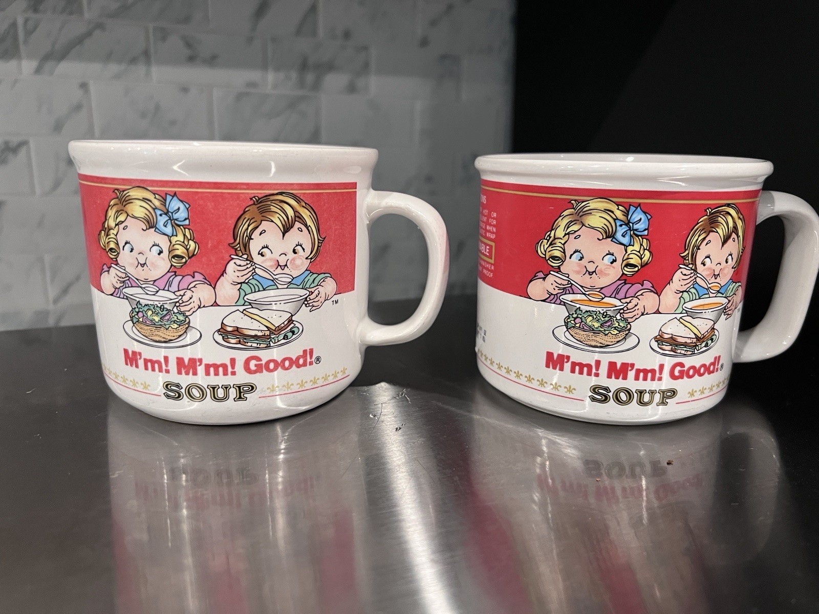 Vintage Campbell's Soup Mugs Bowls M'm M'm Good Soup 1989 Westwood Set Of 2 Vintage Campbell's Soup Mugs Bowls M'm M'm Good Soup 1989 Westwood Set Of 2