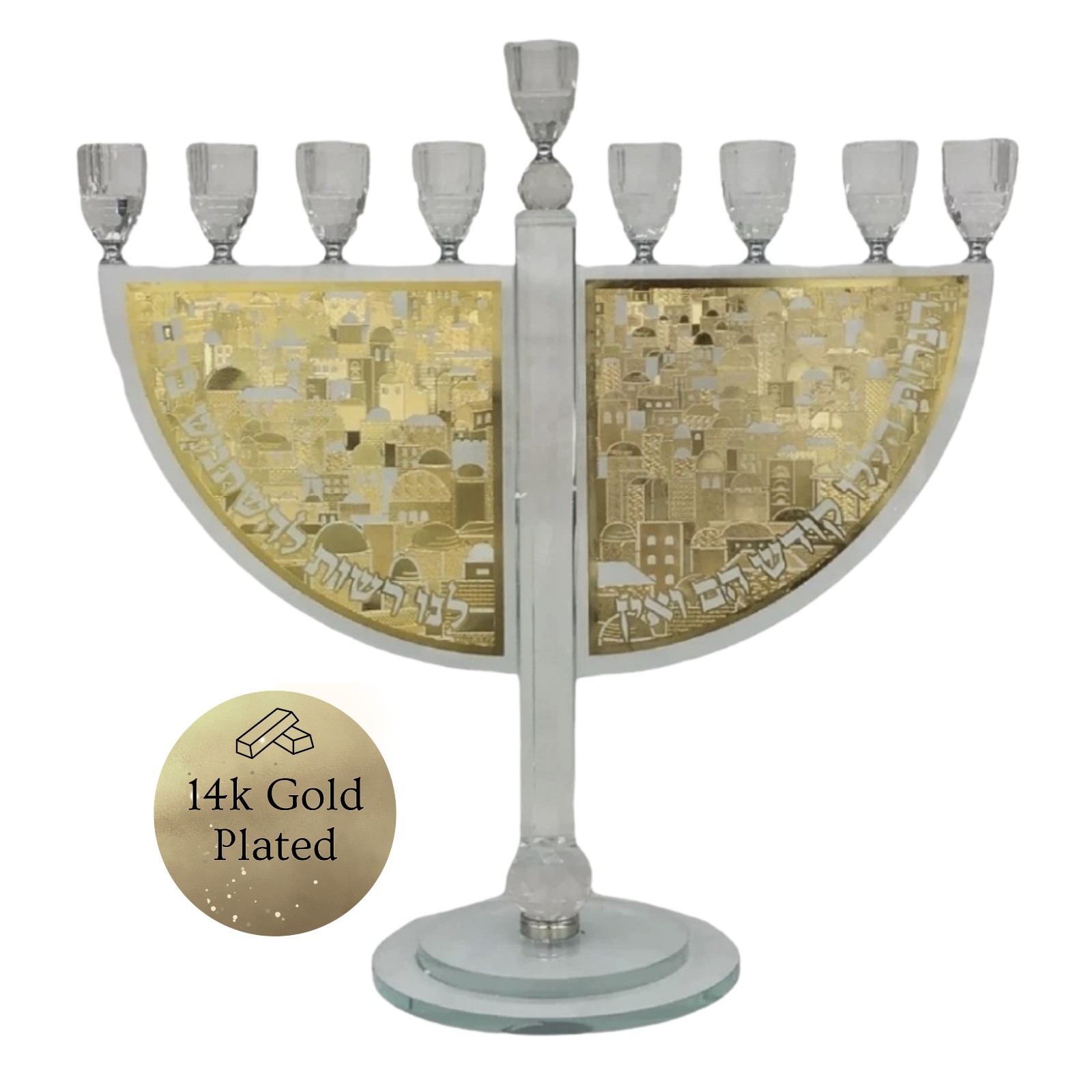 Premium 14k Gold Plated Modern Crystal MENORAH   H×20