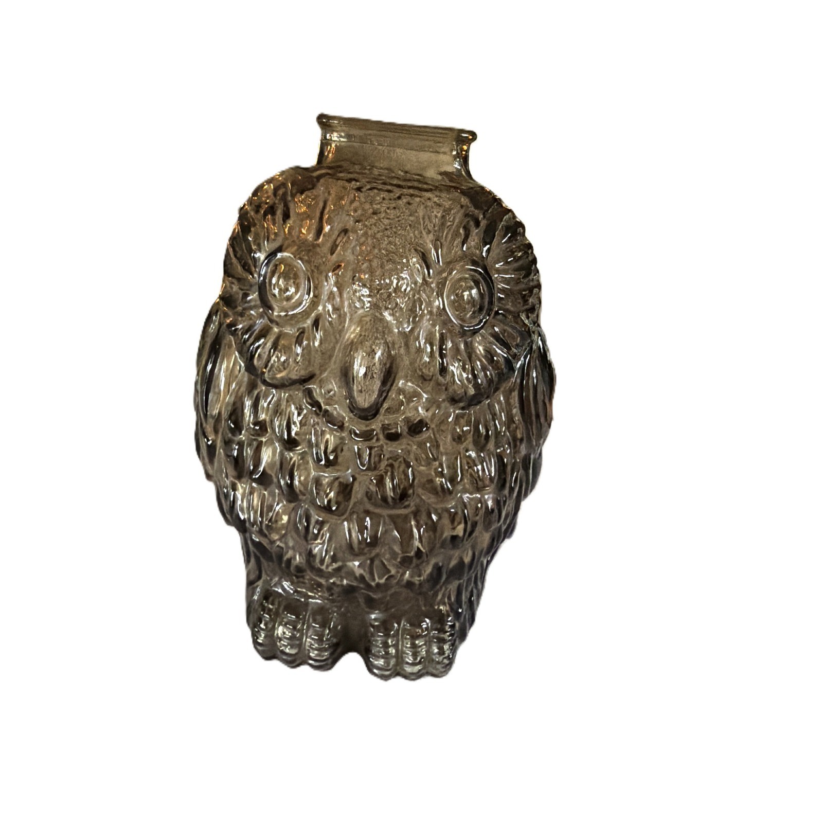 Vintage Wise Old Owl Smokey Gray Glass Coin Bank Figurine 6.5 Inch Vintage Wise Old Owl Smokey Gray Glass Coin Bank Figurine 6.5 Inch