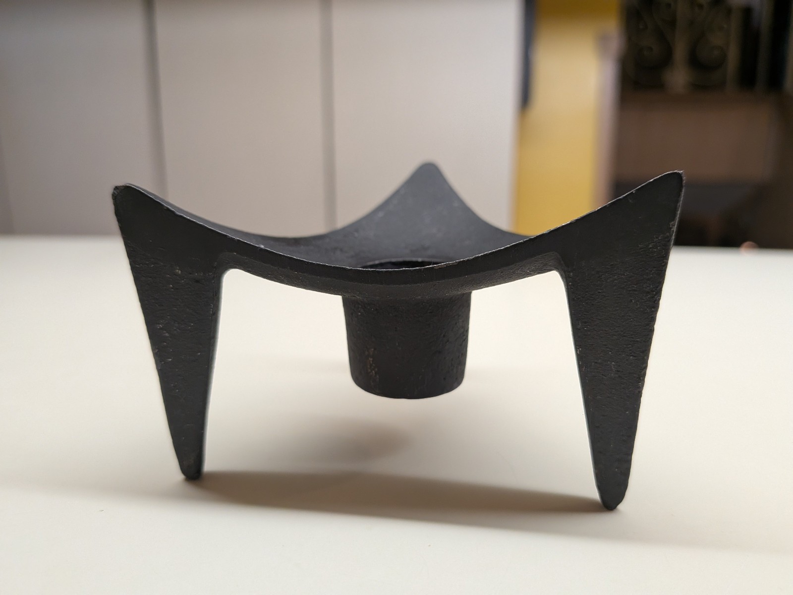 Vtg Brutalist MCM Cast Iron Tripod Candle Holder Minimalist Signed JAPAN