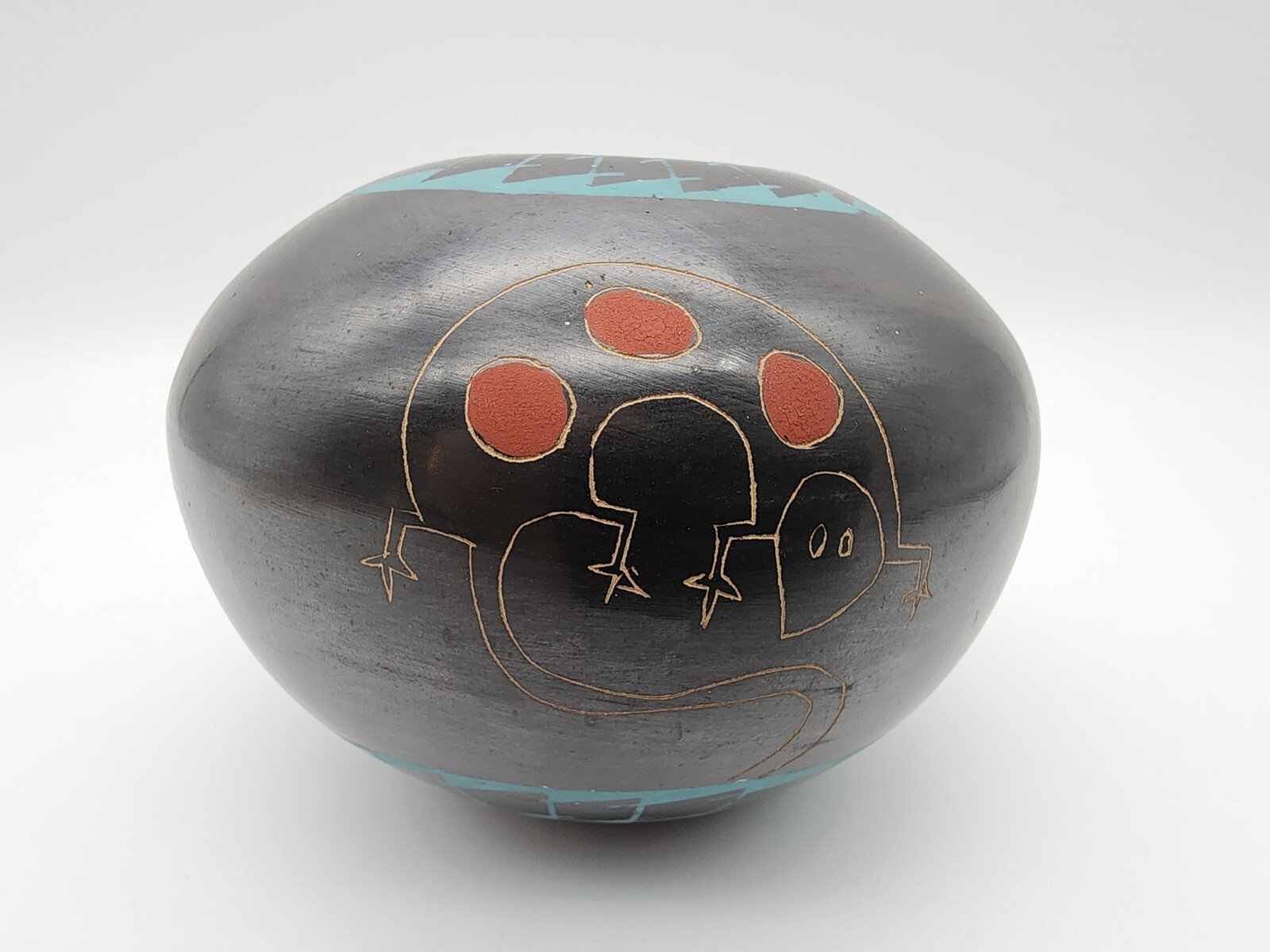 ARTIST SIGNED/MARKED N. ANDREW HERNANDEZ MATA ORTIZ MEXICO CUTE LIZARD SEED POT