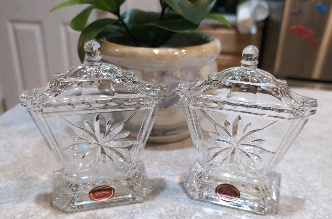 Vintage Gorham Full Lead Crystal Lyre Harp Bookends - Mint Condition 
