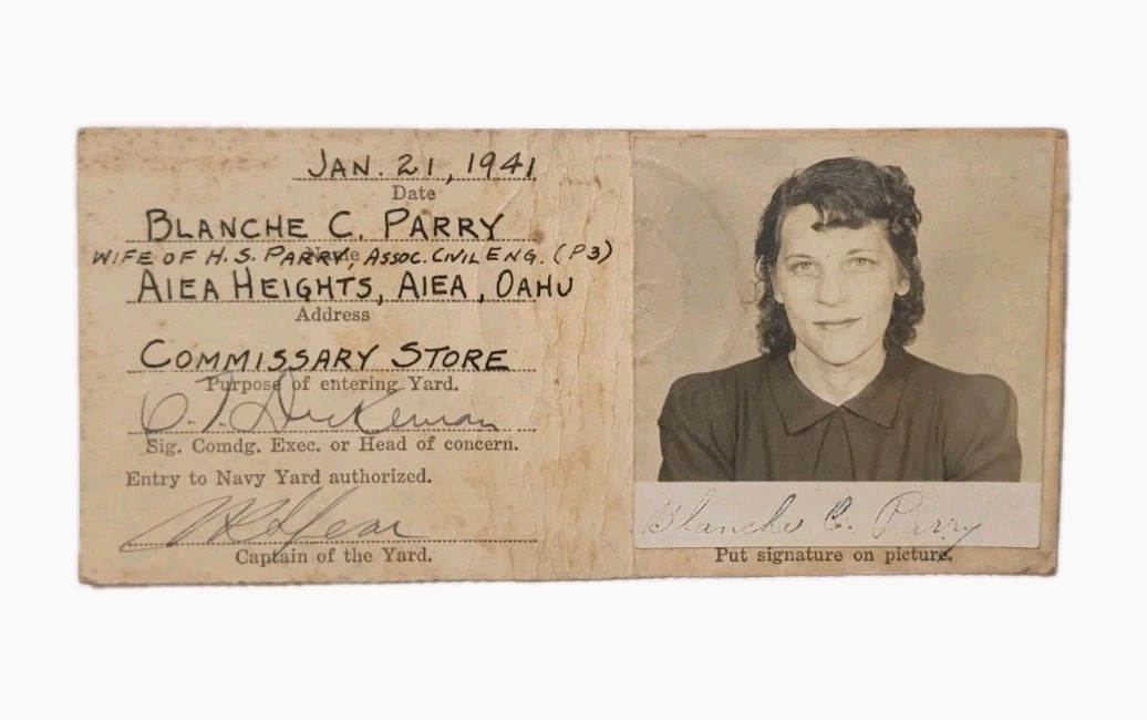 1941 PEARL HARBOR Navy Yard Photo ID Pass Pre-Attack Signed Parry Card WWII Lot