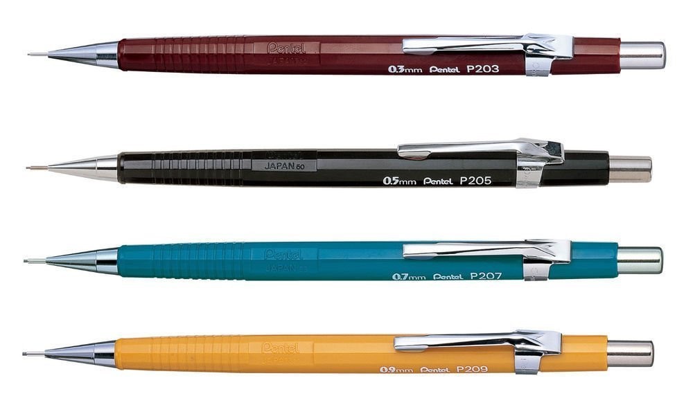 Pentel P200 Mechanical Pencil Set 4 Count 0.3mm 0.5mm 0.7mm 0.9mm Precision W...