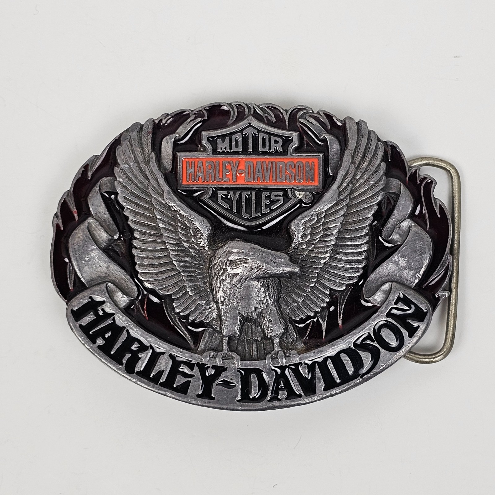 90s Harley Davidson Motorcycle Biker Belt Buckle 3d Eagle Flame Enamel Siskiyou