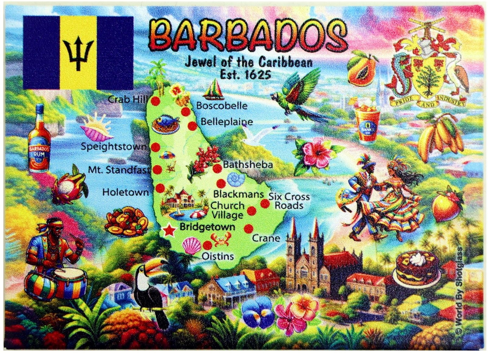 Barbados Graphic Map and Attractions Souvenir Fridge Magnet 2.5