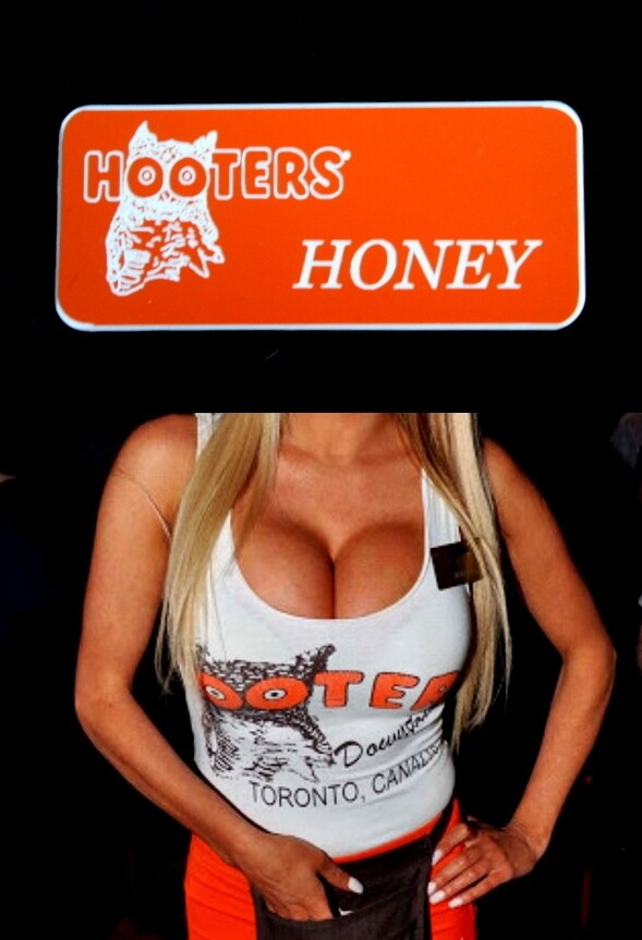 Hooters Uniform Honey Name Tag Pin Back Dress Up Role Play Lingerie bartender nw Hooters Uniform Honey Name Tag Pin Back Dress Up Role Play Lingerie bartender nw