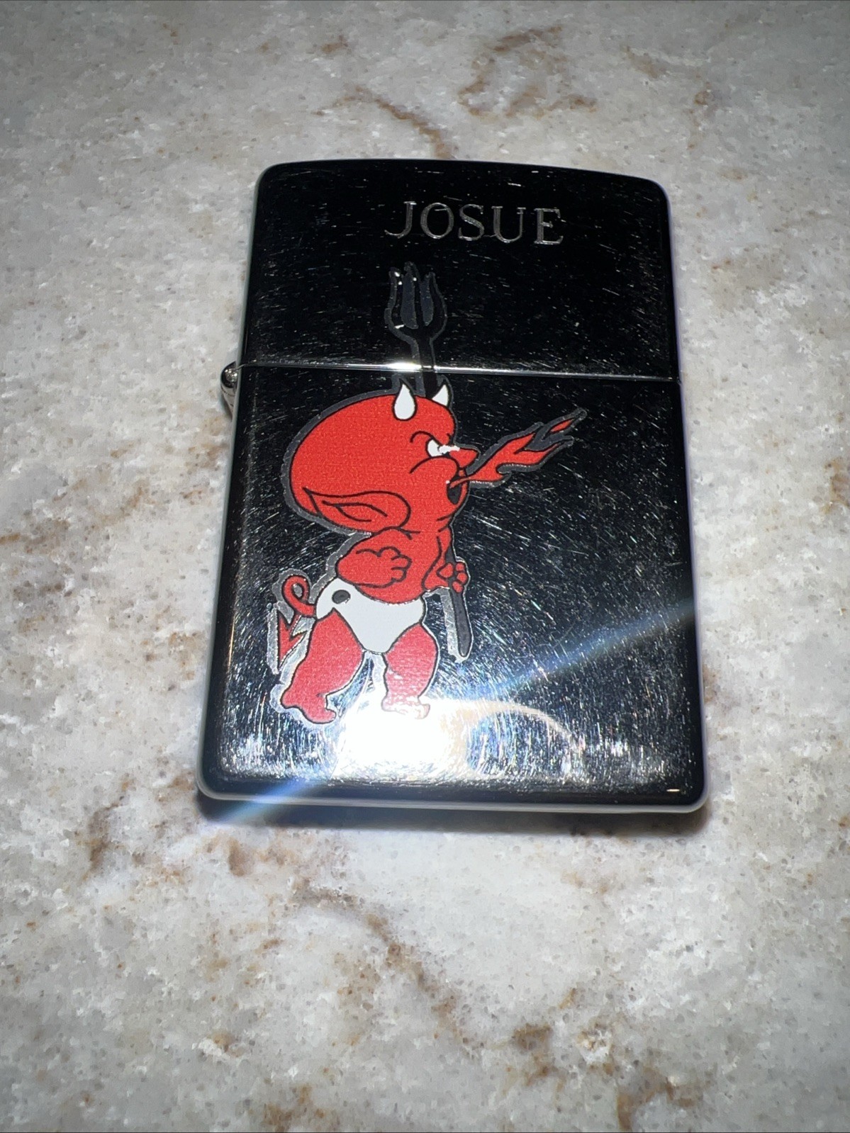 Hot Stuff Little Devil High Polish Zippo Oil Lighter 2003 Rare Used Engraved