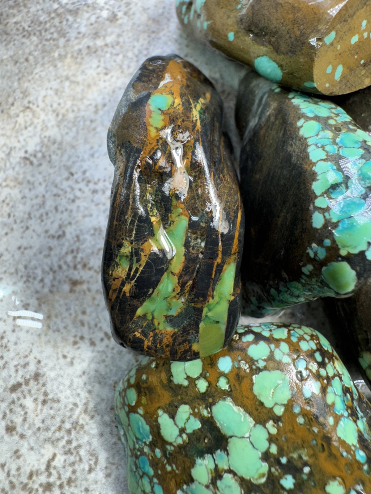 One pound Hubei turquoise. Apple green spiderwebs stabbed One pound Hubei turquoise. Apple green spiderwebs stabbed