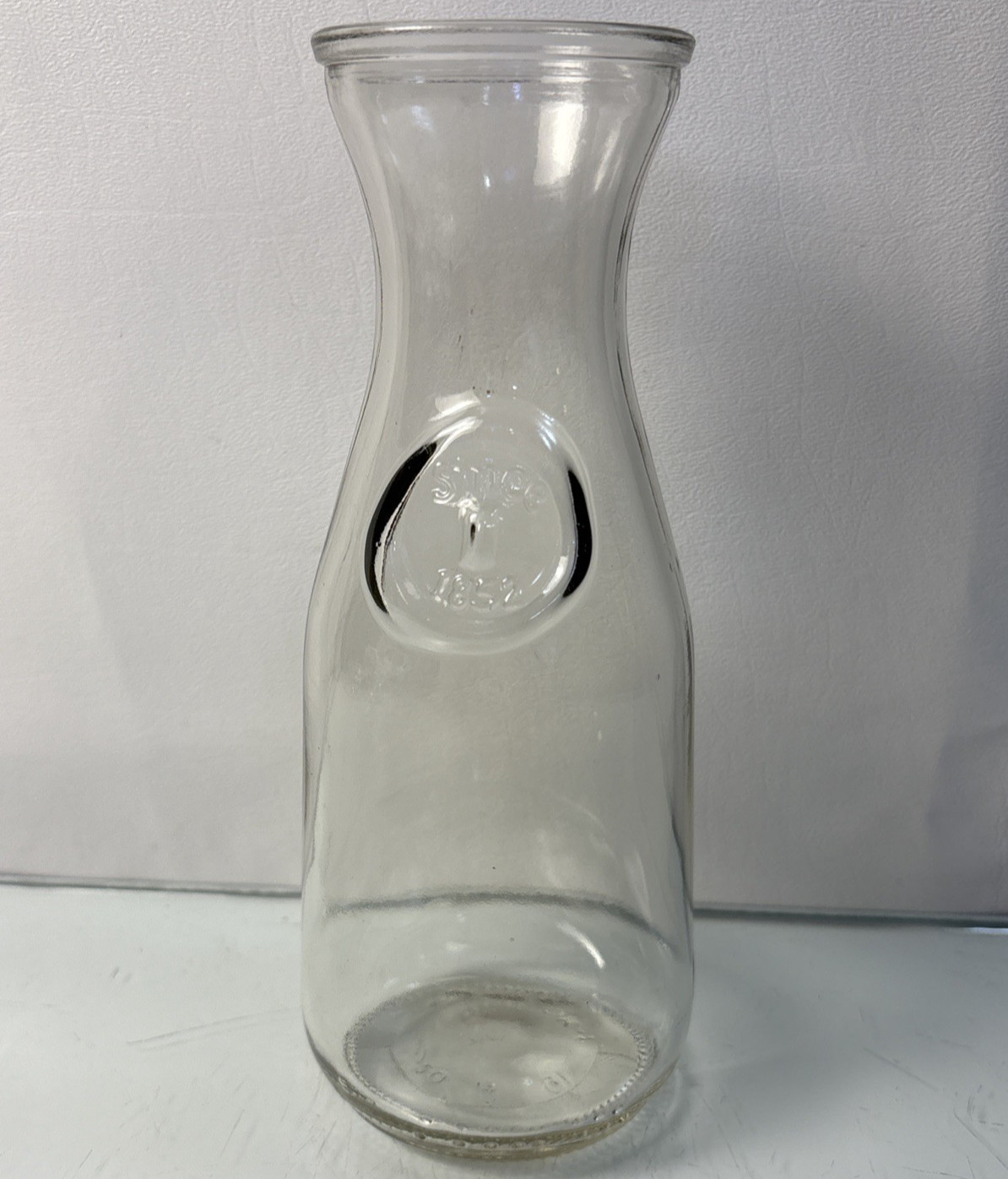 Vintage SunCo 1852 Clear Glass Milk Bottle Carafe Embossed Dairy Bottle 7.25