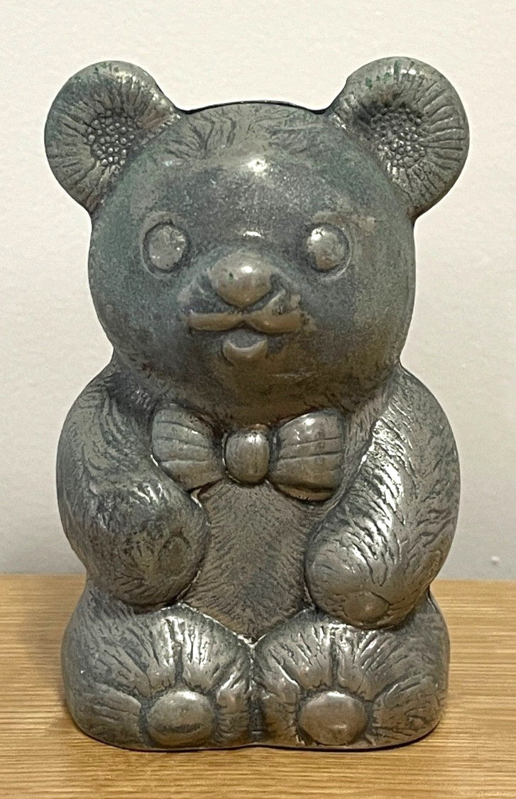 Vtg 1970s LEONARD Silver Plated Teddy Bear Bank, Bow Tie E.P. Zinc MADE IN ITALY