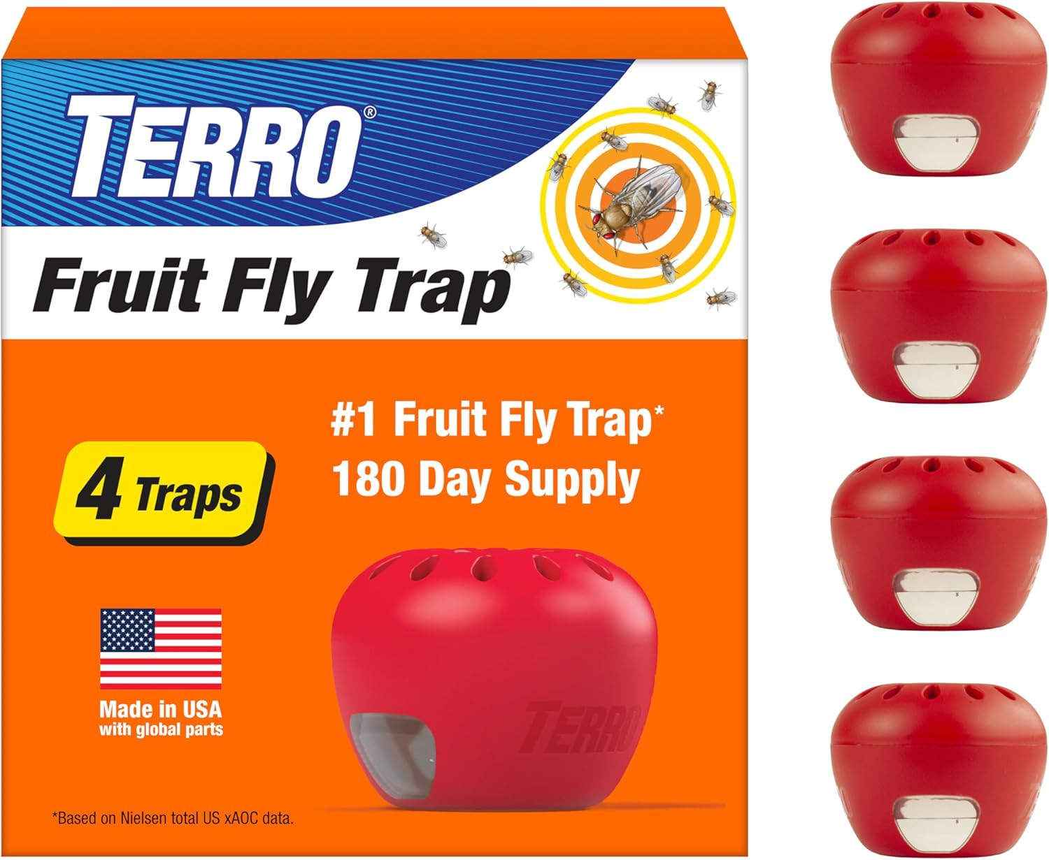 Fruit Fly Trap 4-Pack, 180 Day Lure Supply, Food-Based Lure Fruit Fly Trap 4-Pack, 180 Day Lure Supply, Food-Based Lure