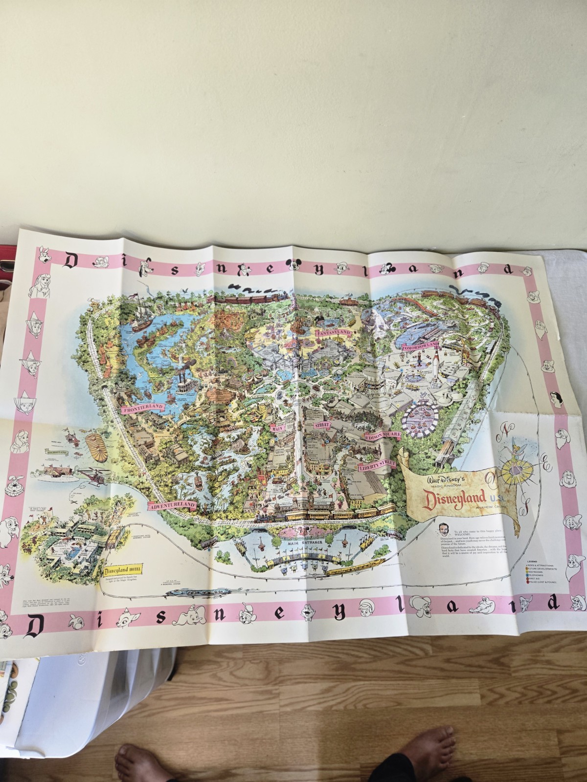 Vintage 1961 Walt Disney Disneyland Pink Map Guide to the Magic Kingdom 45\