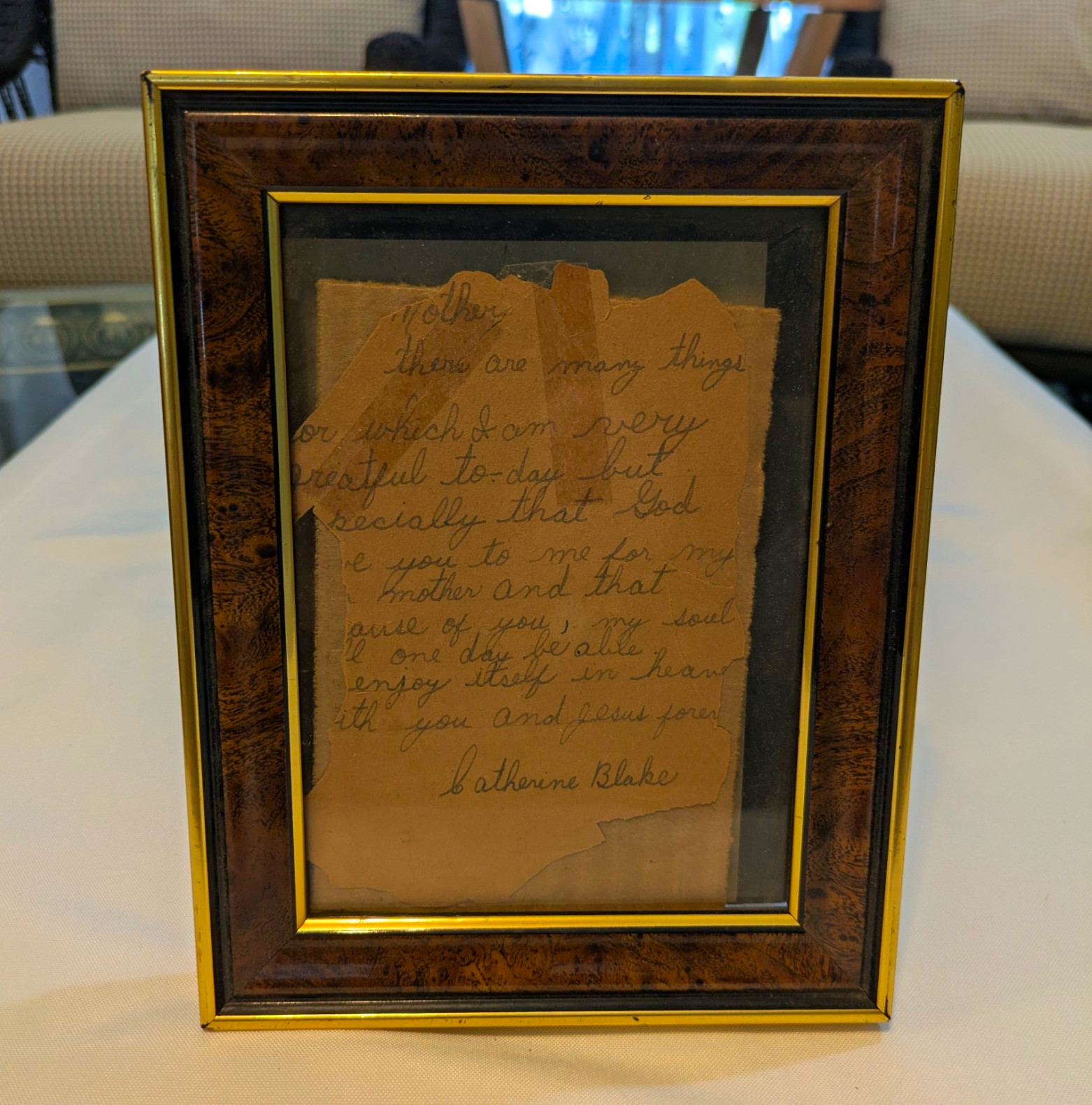 Framed Original Handwritten Historical Note Signed by Catherine Blake