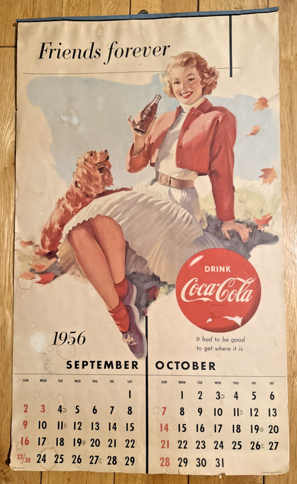 ORIGINAL Complete 1956 COCA-COLA Advertising Calendar - 6 PAGES - 13\