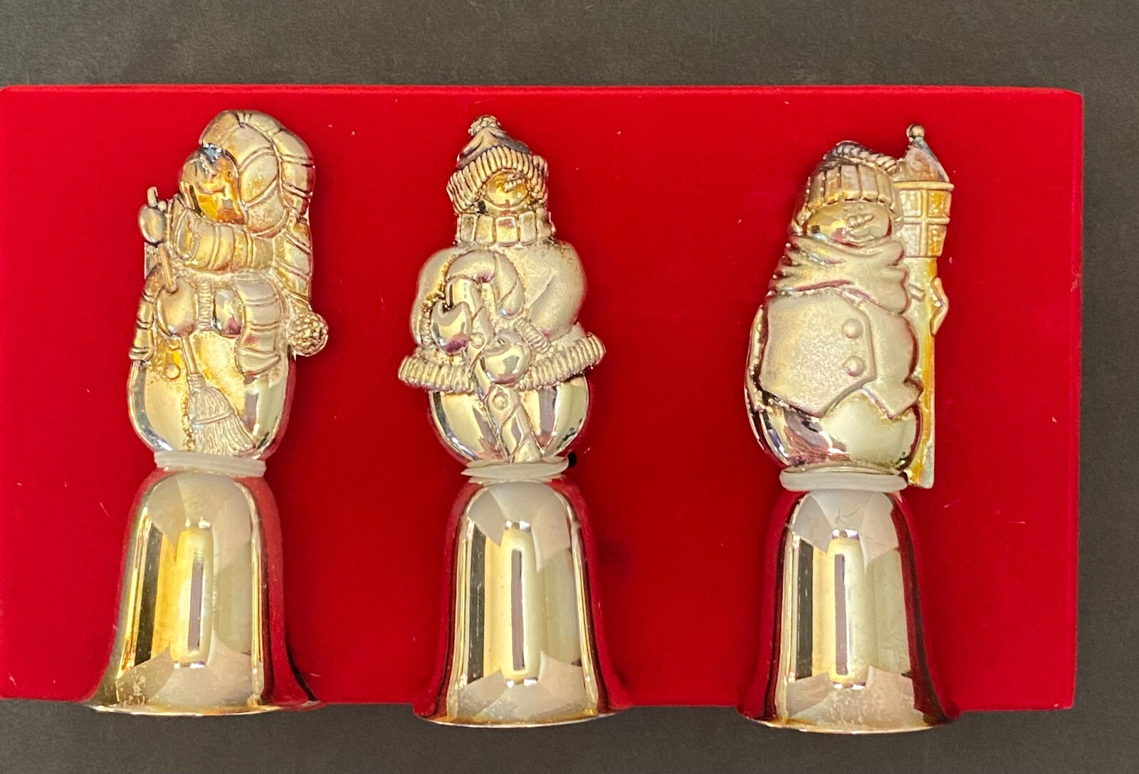 Wallace Silversmiths Snowmen Bell Set of 3 in Box