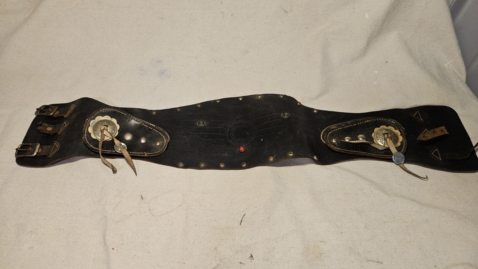 BUCO JOSEPH BUEGELEISEN vtg LEATHER MOTORCYCLE KIDNEY BELT Harley black wings 