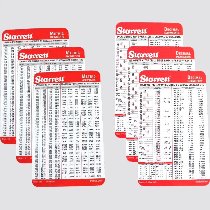 3 Sets Pocket Decimal & Metric Equivalent Starrett Chart Machinist Pocket Cards 3 Sets Pocket Decimal & Metric Equivalent Starrett Chart Machinist Pocket Cards