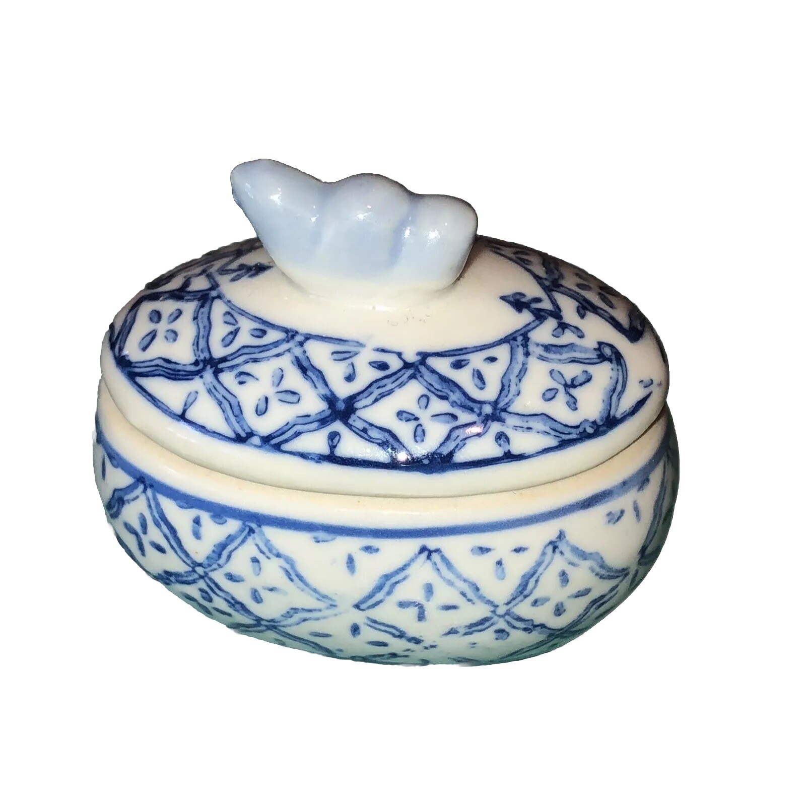 Vintage 😊 Blue And White Oval  Covered Dish Box fun
