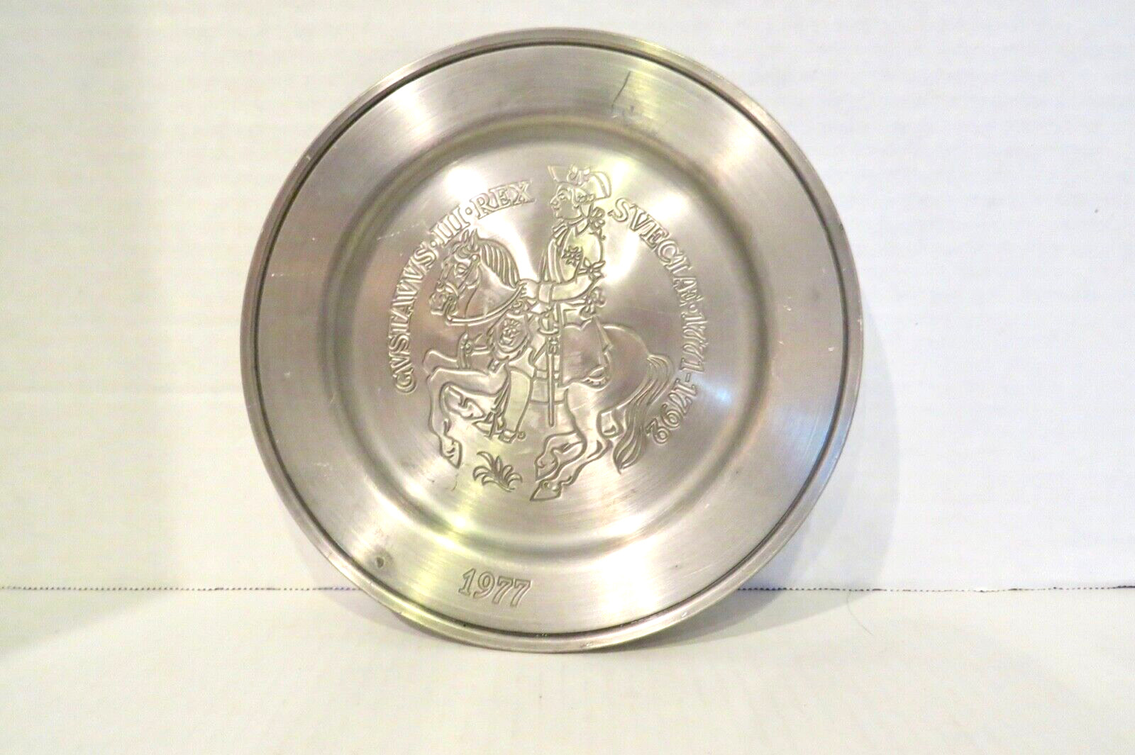 Vintage Gunnar Ander Pewter Plate of Gustav III King of Sweden Mancave Bar