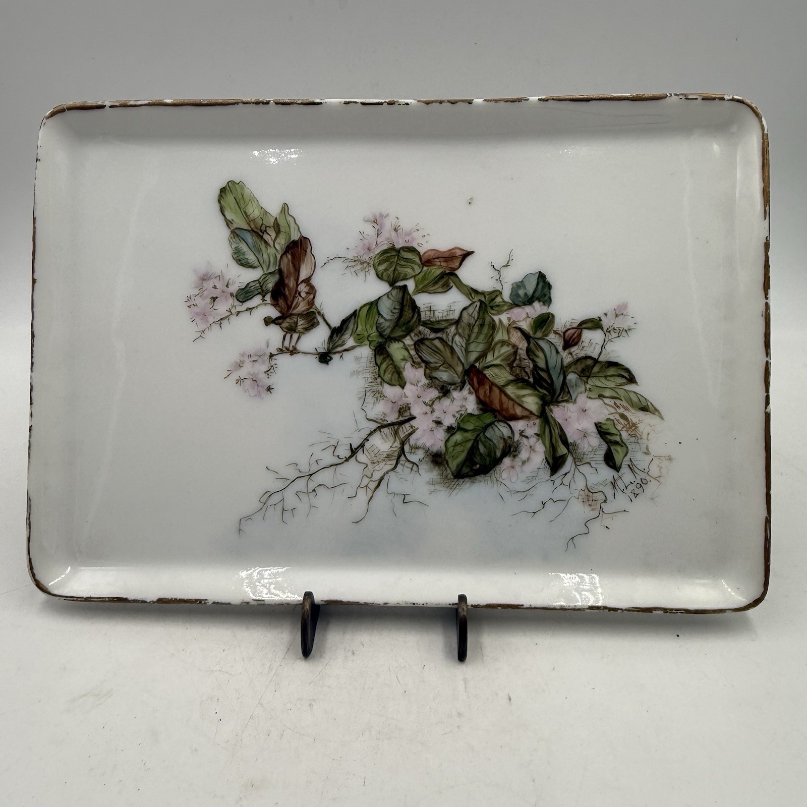 Handpainted Rectangular Ceramic Platter Tray 10.5” X 7” Floral Signed MLM 1890 Handpainted Rectangular Ceramic Platter Tray 10.5” X 7” Floral Signed MLM 1890