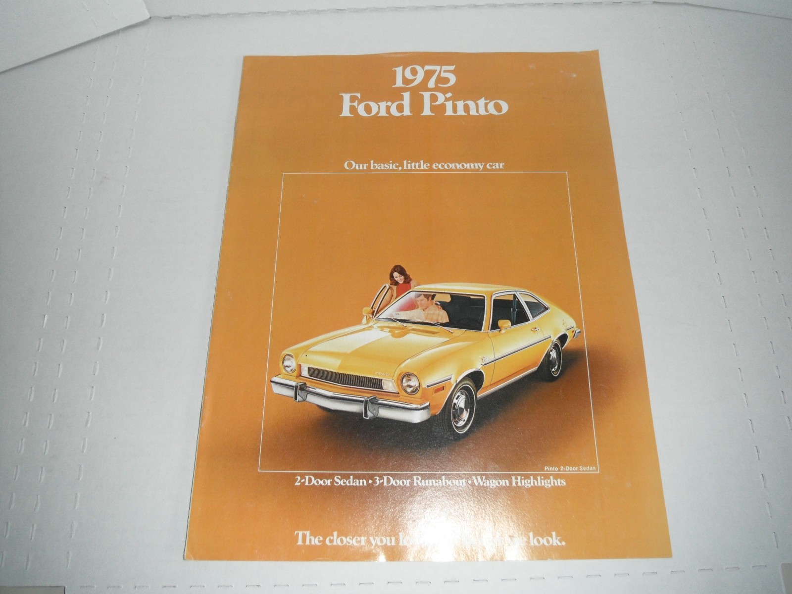 Original 1975 Ford Pinto Sales Brochure with 2 door, 3 door runabout, Wagon nos