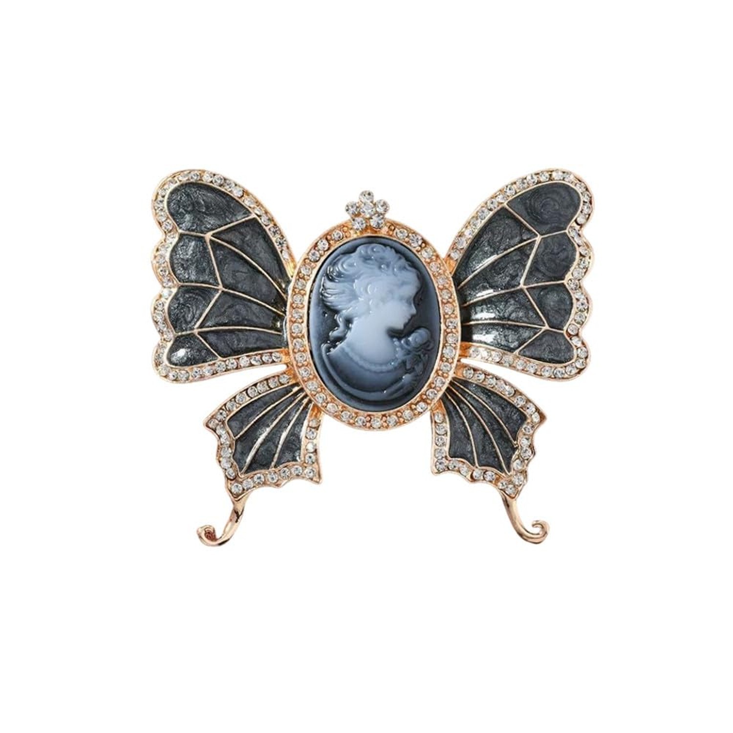 Vintage Butterfly Cameo Brooch Pin for Women Girls Gold Plated Elegant Rhines...