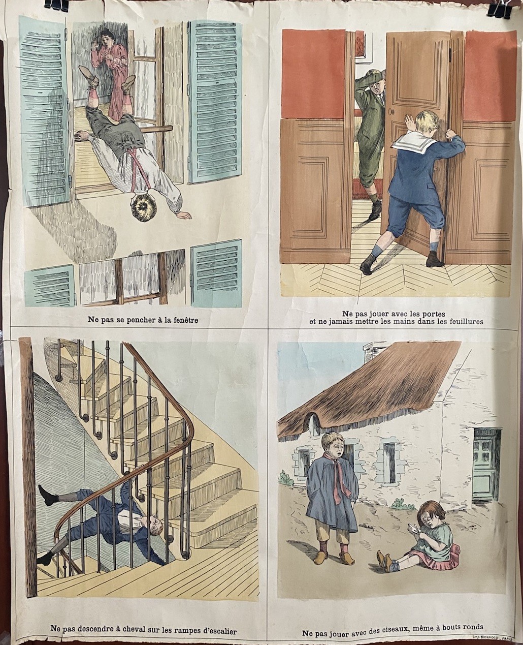 Antique c1890 French Child Safety School Poster Monrocq Paris 24x29