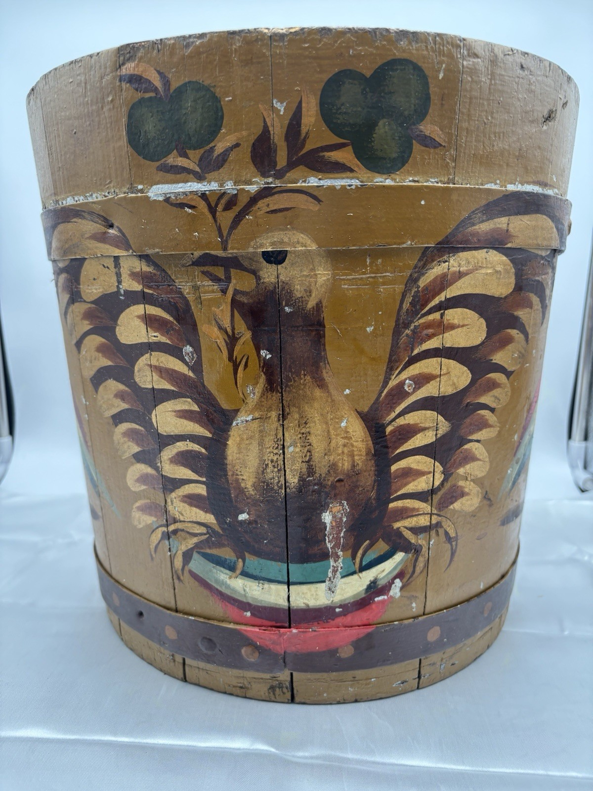 Vintage Tom Fitzsimons Painted Folk Art Maple Sap Bucket Vermont American Eagle