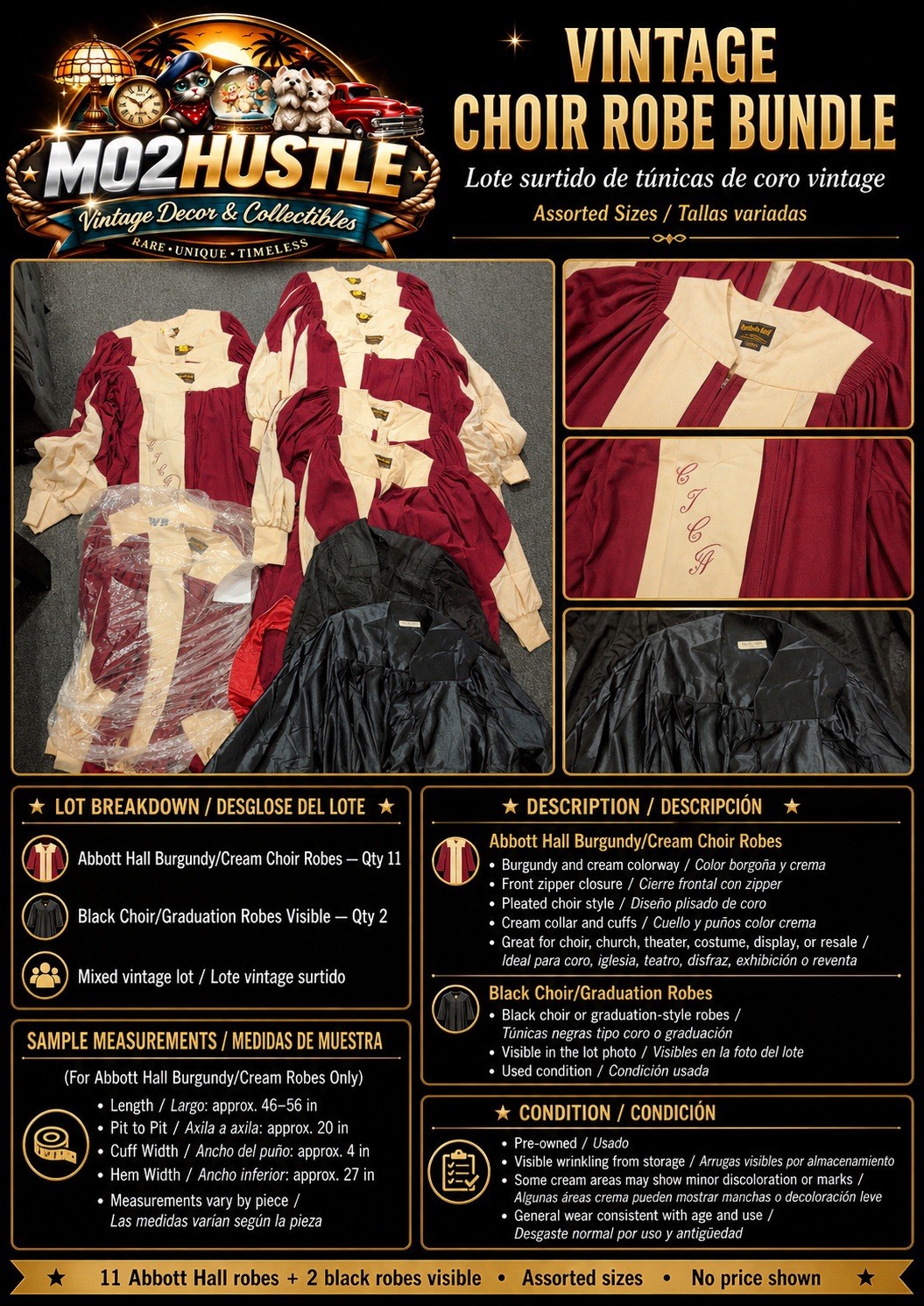 Vintage Abbott Hall Choir Robe Lot Burgundy Cream Black Church Robes 11+ Pieces