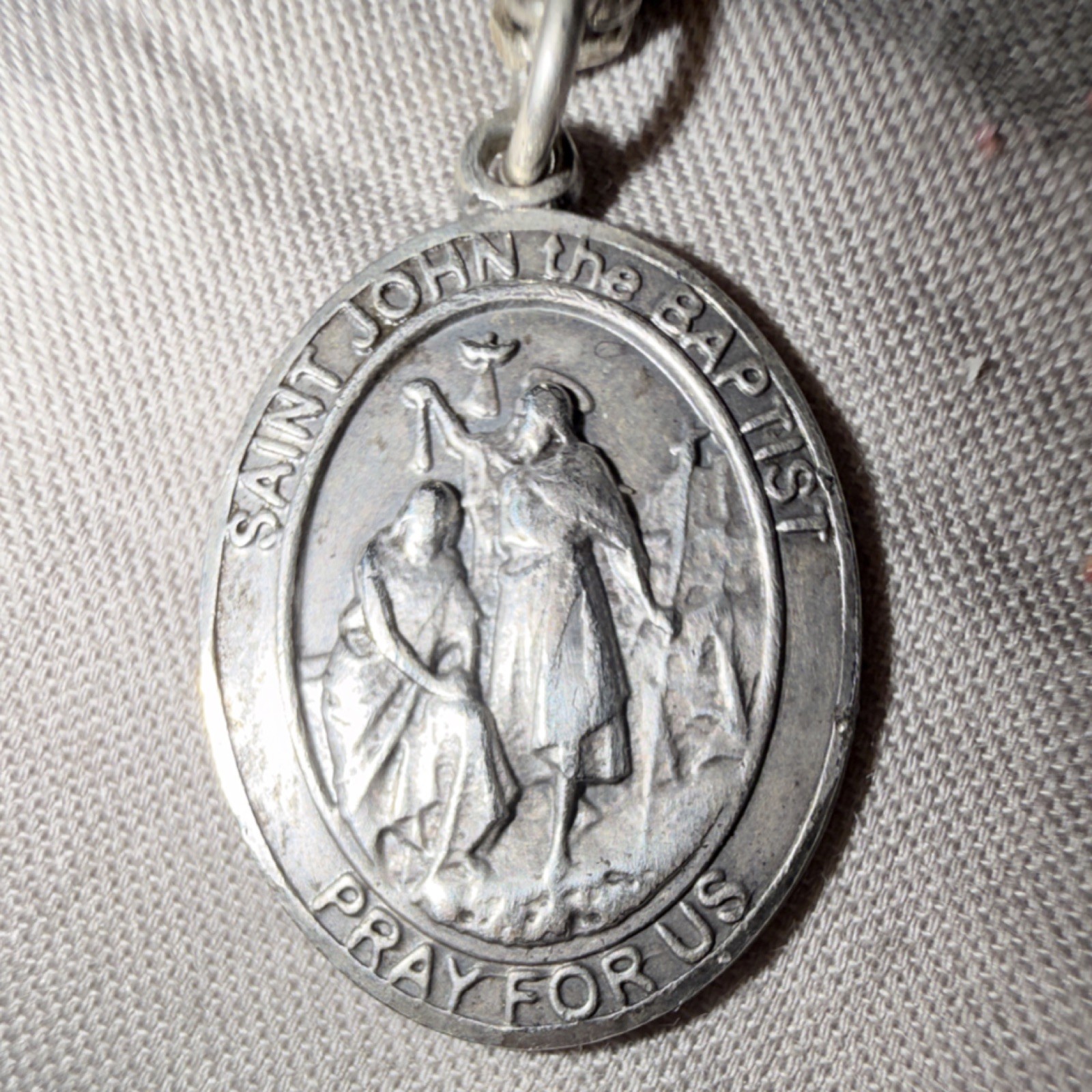 Vintage St. John the Baptist baptizing Jesus Christ Sterling Sliver Pendant 1in