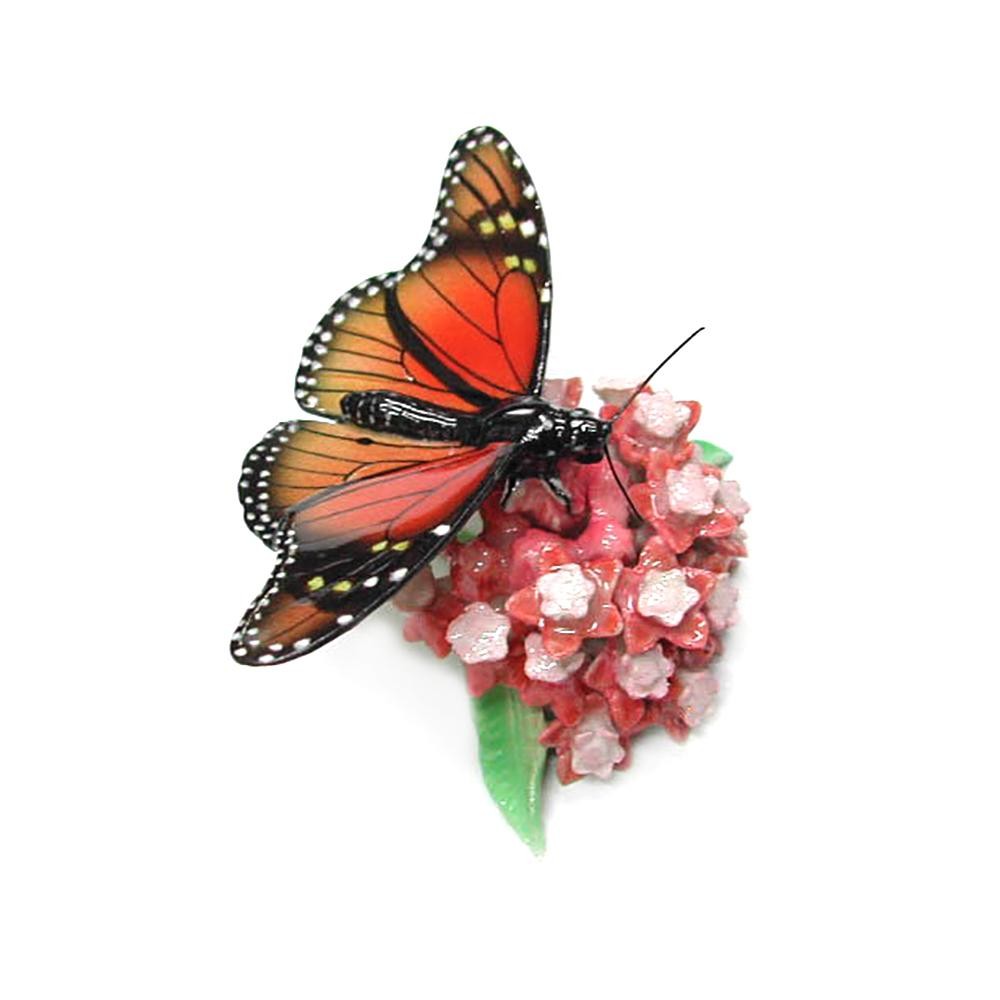 Northern Rose Monarch Butterfly on Flower - Miniature Porcelain Figurine