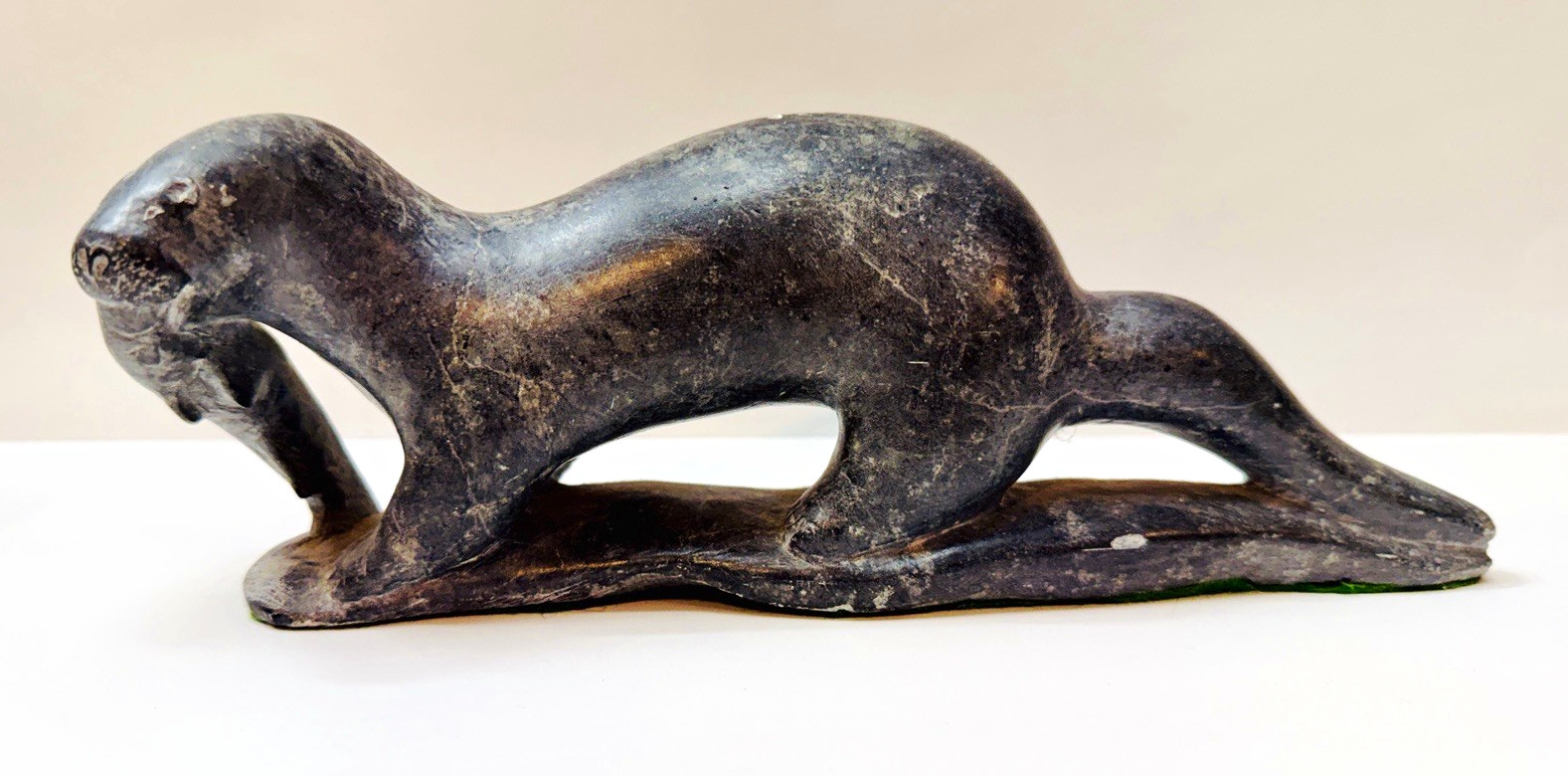 Authentic Mid-Century Signed Inuit Soapstone Sea Otter Carving