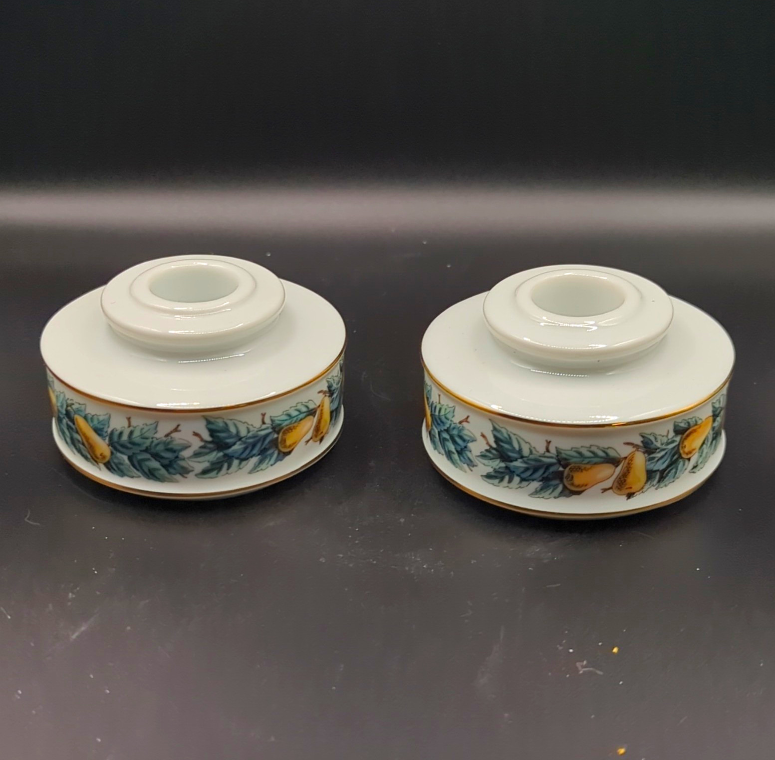 Set of 2 VTG AVON Partridge In A Pear Tree Christmas Candle Holders, c 1970s