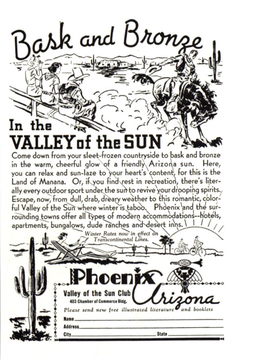 1937 Phoenix Arizona: Bask and Bronze Vintage Print Ad