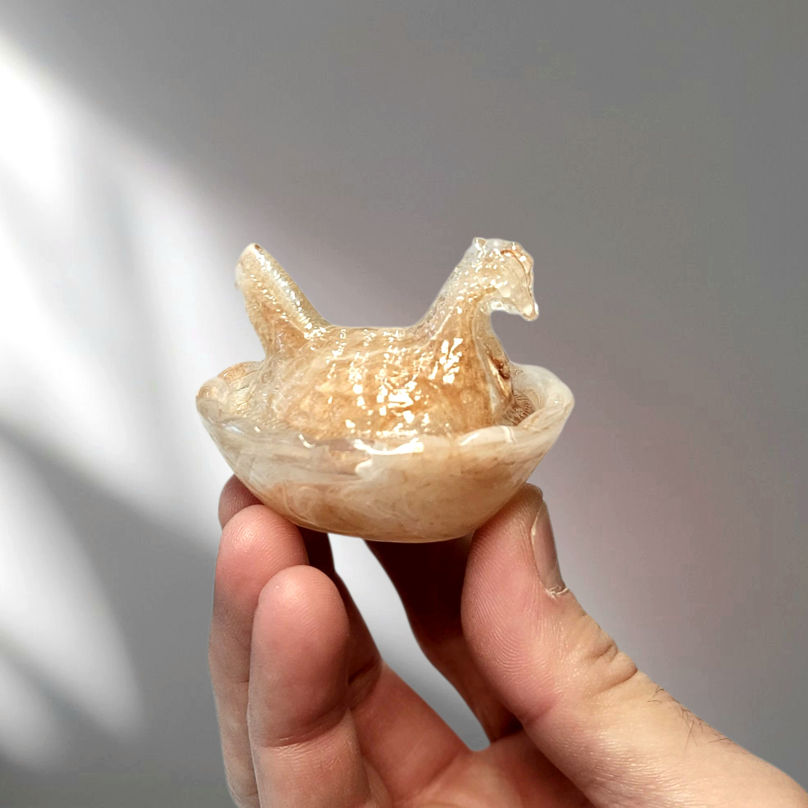 Chocolate Swirl Hen on Nest Mini Chicken Salt Dish, Depression Style Glass