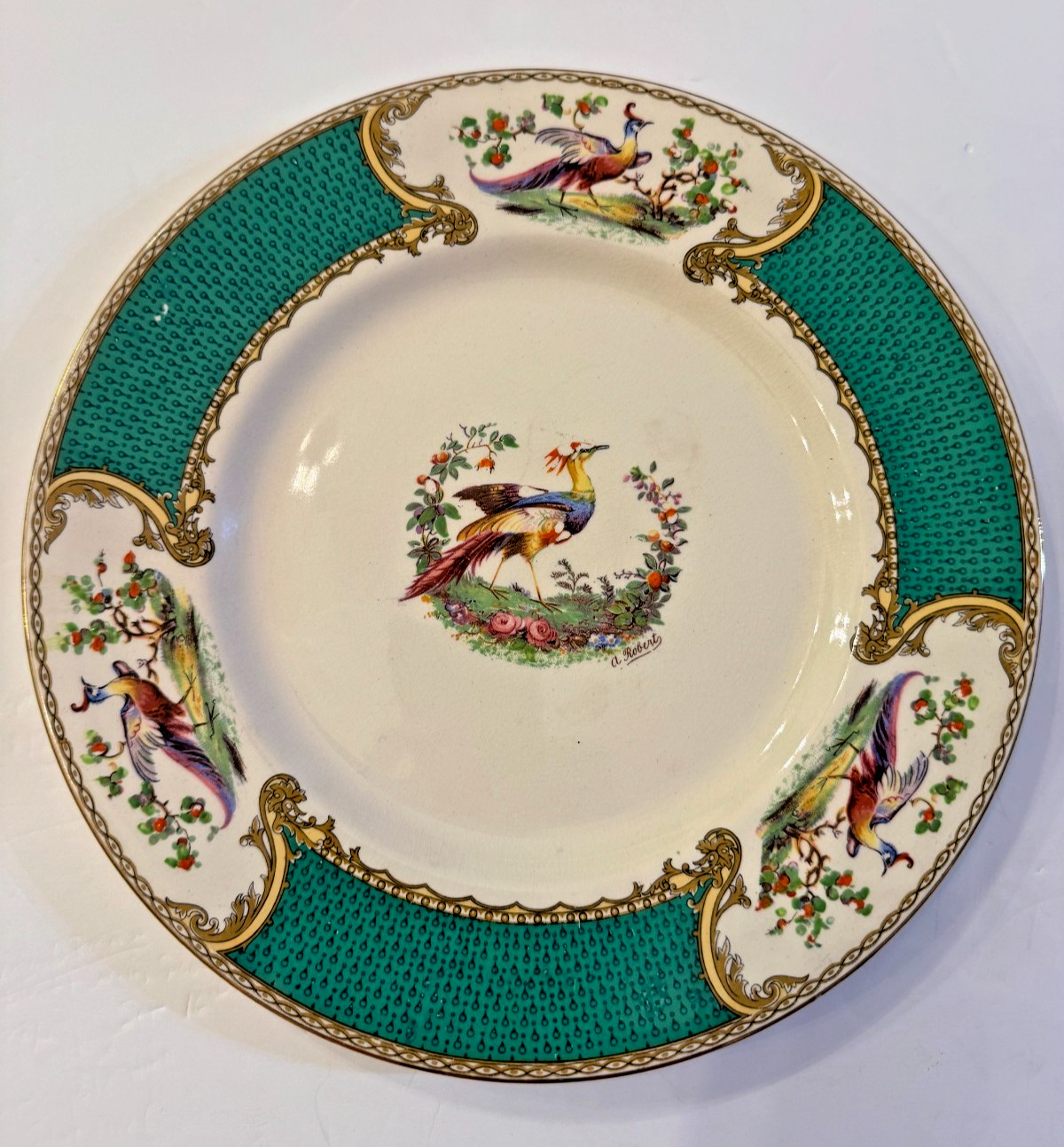 Myott Staffordshire Chelsea Bird Green 2380 Dinner Plate 10 3/4\