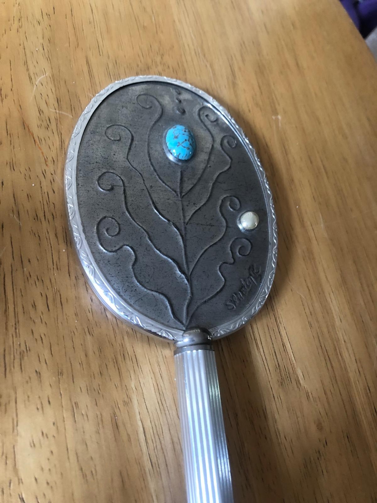 Vintage 1998 S Rawley Signed Studio Pewter Hand Mirror