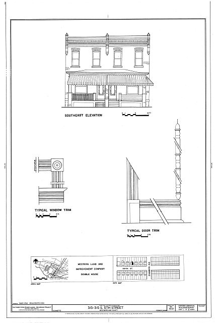 Pittsburgh PA 1930s 313-315 South Fifth Street House HABS Elevation Trim