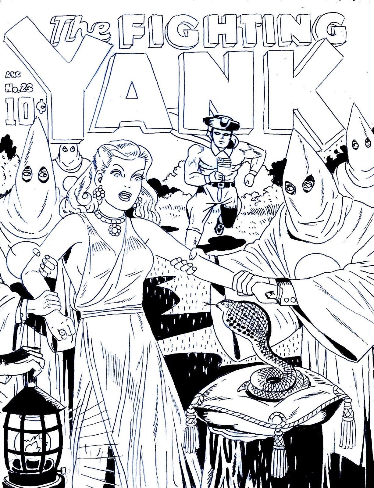 THE FIGHTING YANK # 23  1948 GOLDEN AGE COVER RECREATION ORIGINAL COMIC ART